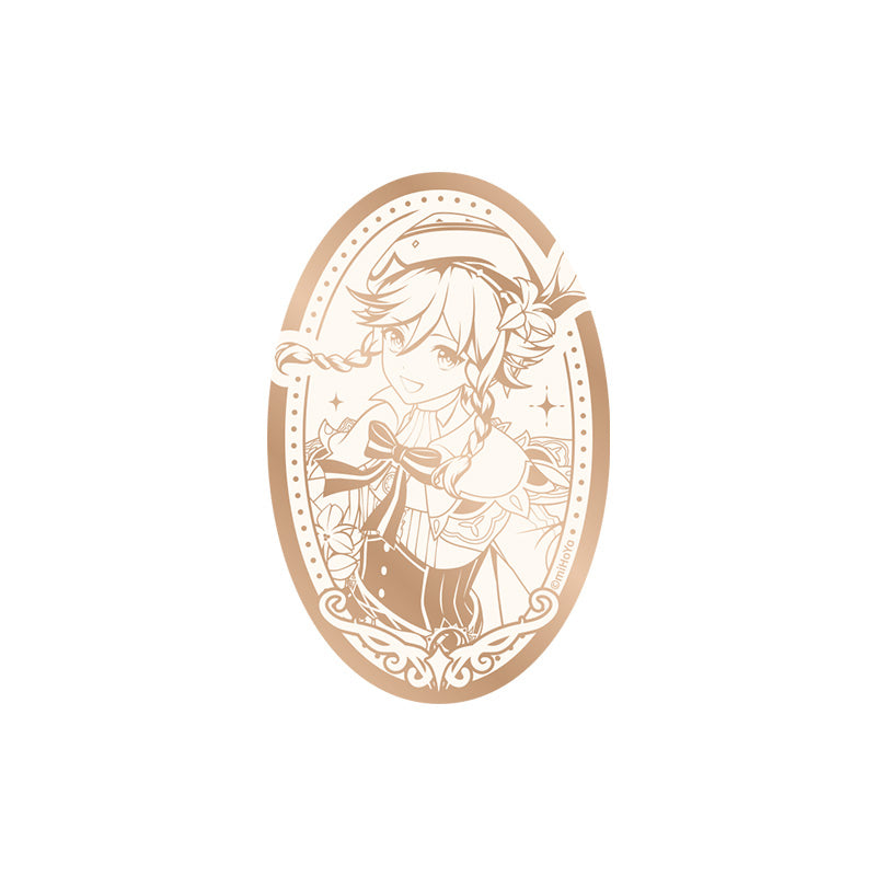 Genshin 5th Anniversary Venti mirror badge with elegant commemorative artwork and stainless steel finish