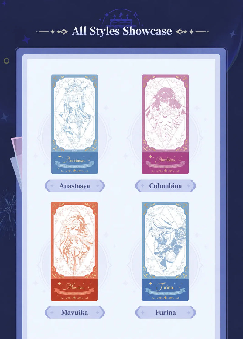 Lucky Draw pull-tab tickets featuring Anastasya, Columbina, Mavuika and Furina