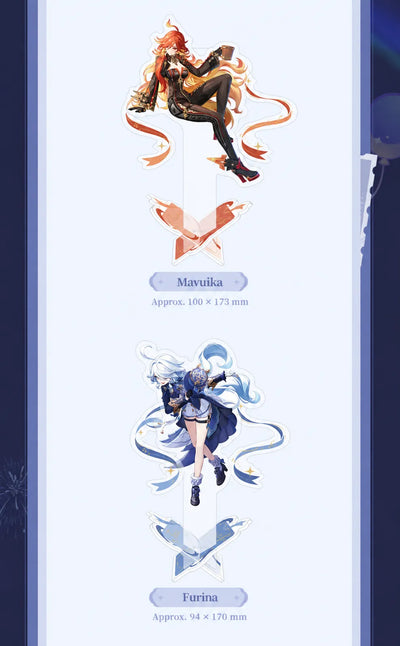Anniversary Celebration acrylic stands featuring Mavuika and Furina
