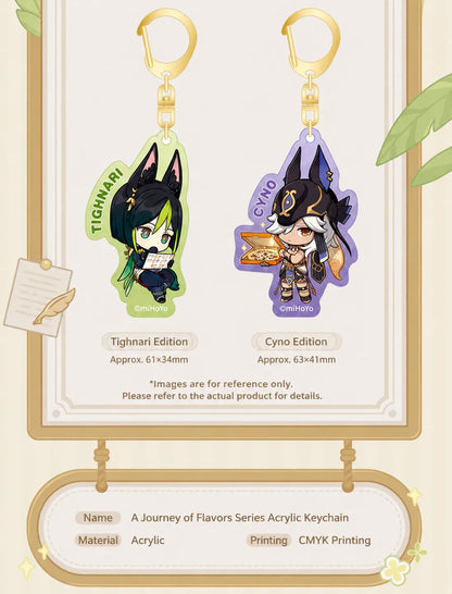 Genshin Impact A Journey of Flavors Series Cyno acrylic keychain with café themed character design and pastel colors