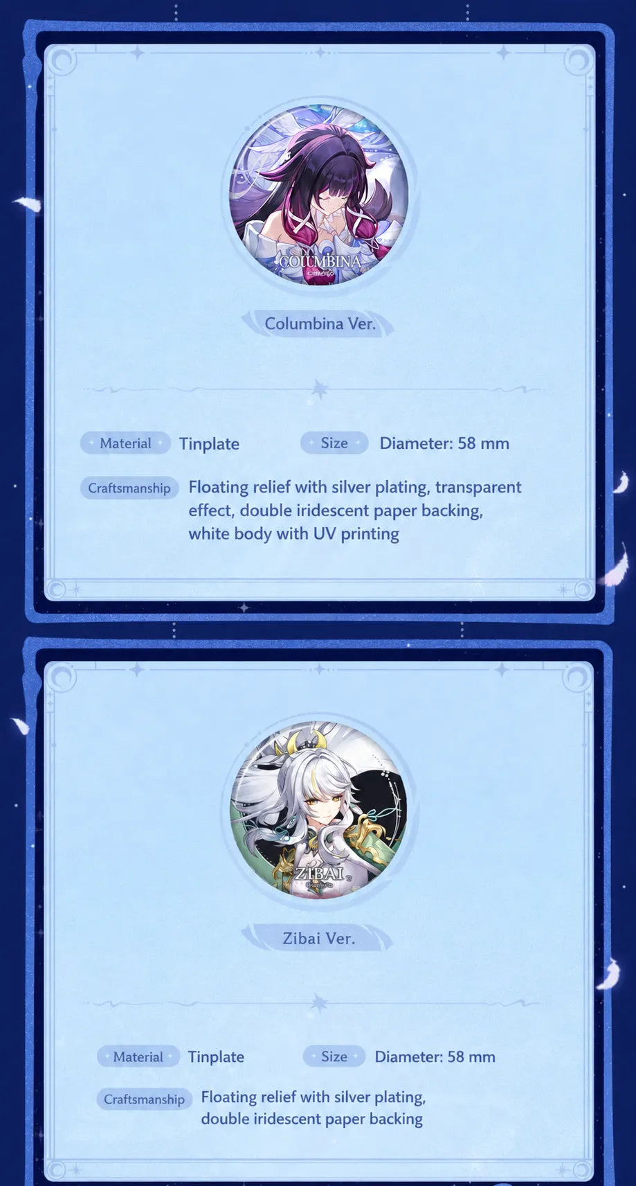 A Traveler on a Winter's Night Series Columbina and Zibai character badges