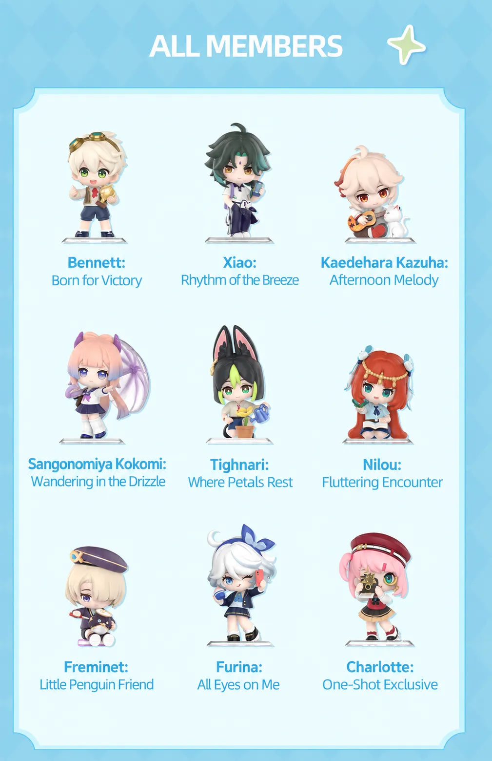 Product information for the Genshin Impact Academy's Light & Shadow Poetry Chibi Series