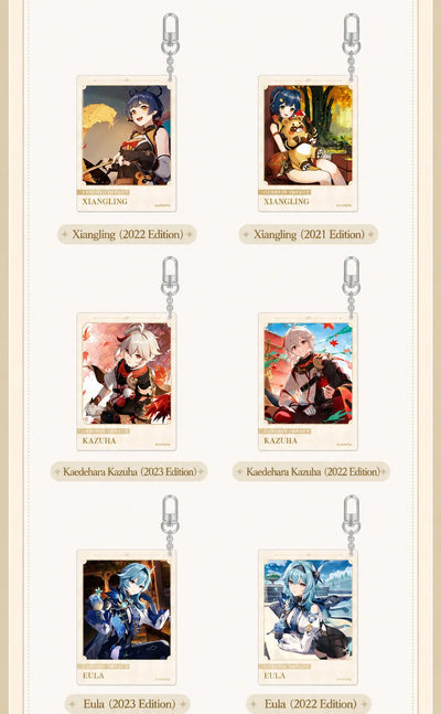Double side view of Genshin Impact acrylic keychain showing front and back design