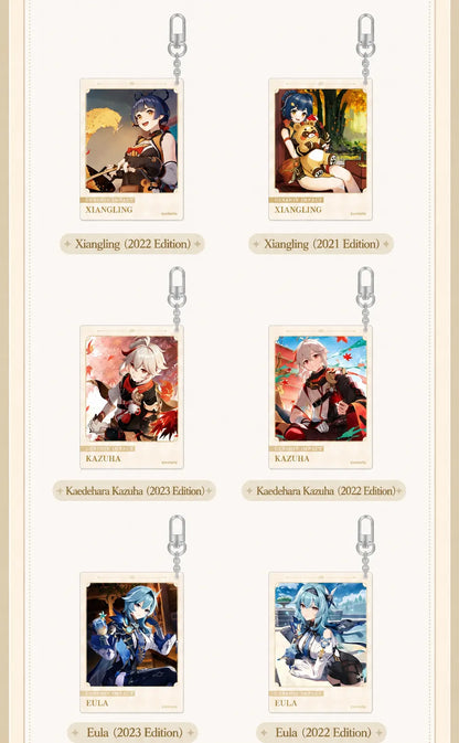 Double side view of Genshin Impact acrylic keychain showing front and back design