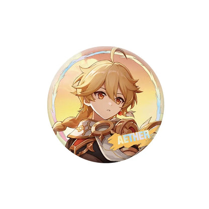 Genshin Impact Aether character badge with holographic finish and themed artwork