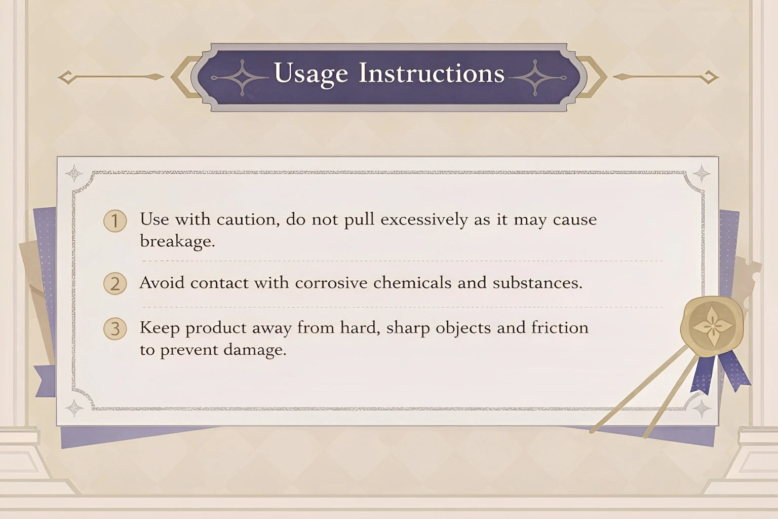 Usage instructions for Genshin Impact Albedo Theme Impression brooch including care guidance and handling precautions
