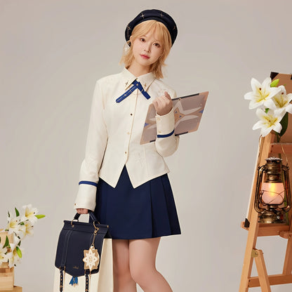 Albedo waist-fitted shirt styled for conventions and themed events with matching accessories