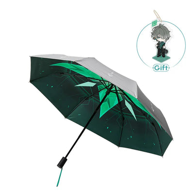 Genshin Impact Alhaitham folding umbrella with silver outer and emerald inner canopy