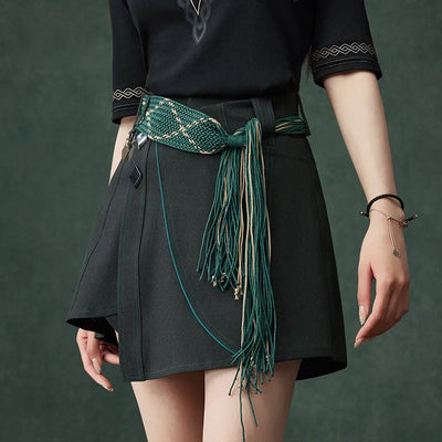 Genshin Impact Alhaitham Impression Series skort with green tassel belt