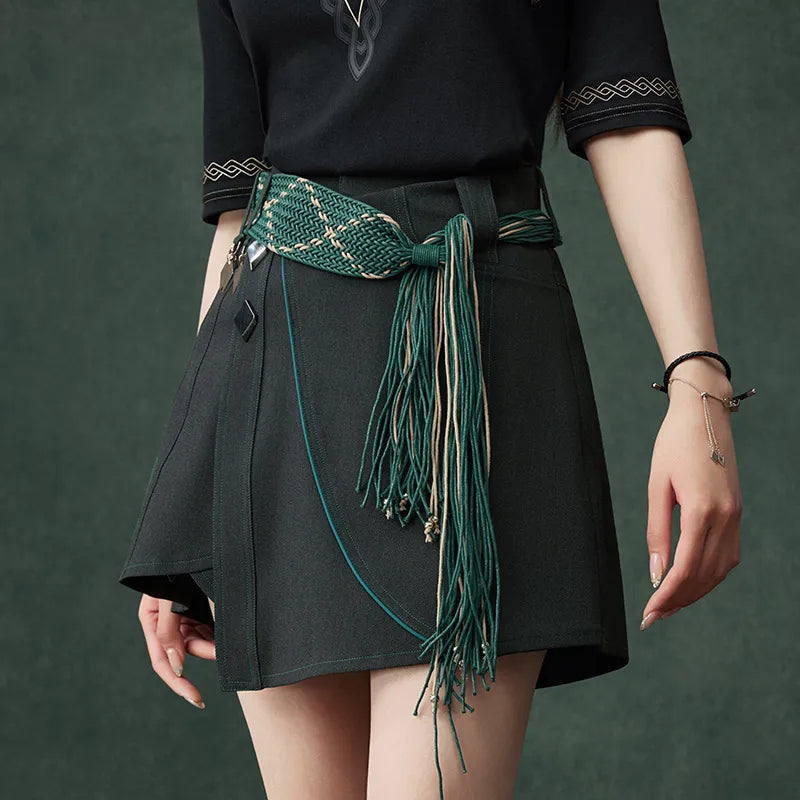 Genshin Impact Alhaitham Impression Series skort with green tassel belt