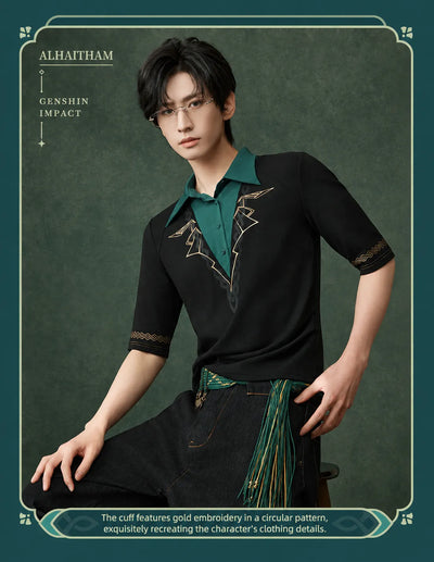 Alhaitham knit shirt styled with matching themed clothing