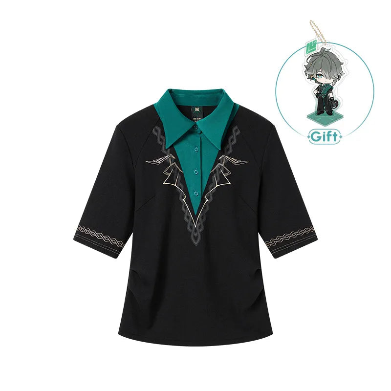 Genshin Impact Alhaitham knit shirt front and back view on white background