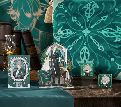 Genshin Impact Alhaitham Resplendent Feast merchandise collection featuring elegant themed accessories and display items