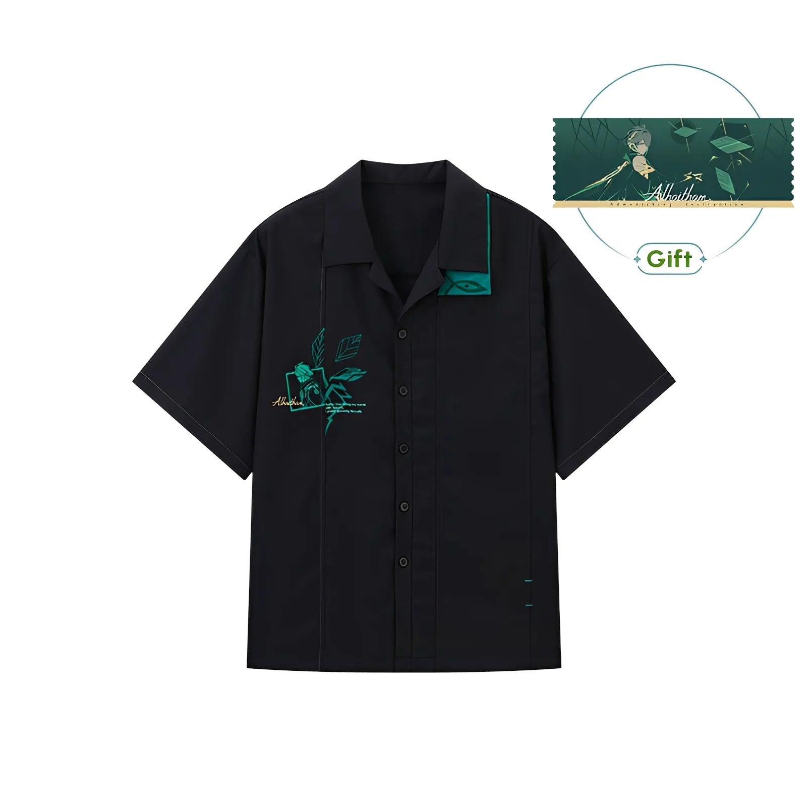 Alhaitham short sleeve shirt front and back view isolated on white background