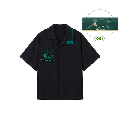 Alhaitham short sleeve shirt front and back view isolated on white background