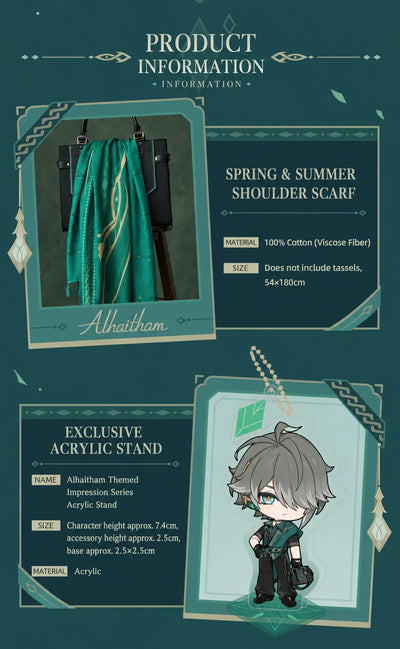 Alhaitham shoulder scarf product information with material and size details