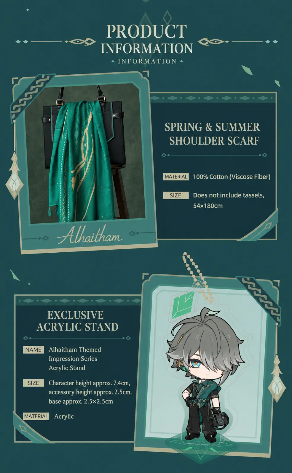 Alhaitham shoulder scarf product information with material and size details