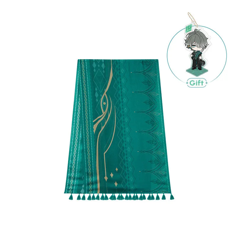 Genshin Impact Alhaitham shoulder scarf with emerald patterns and tassels