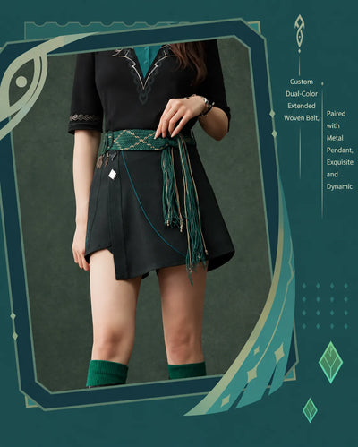 Alhaitham skort side embroidery and character-themed motif details