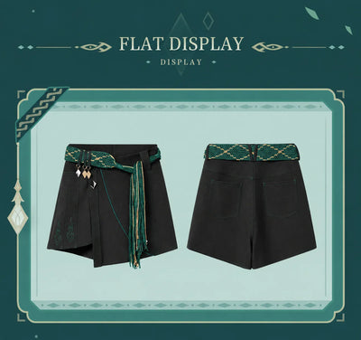 Alhaitham skort asymmetrical front design with green decorative accents