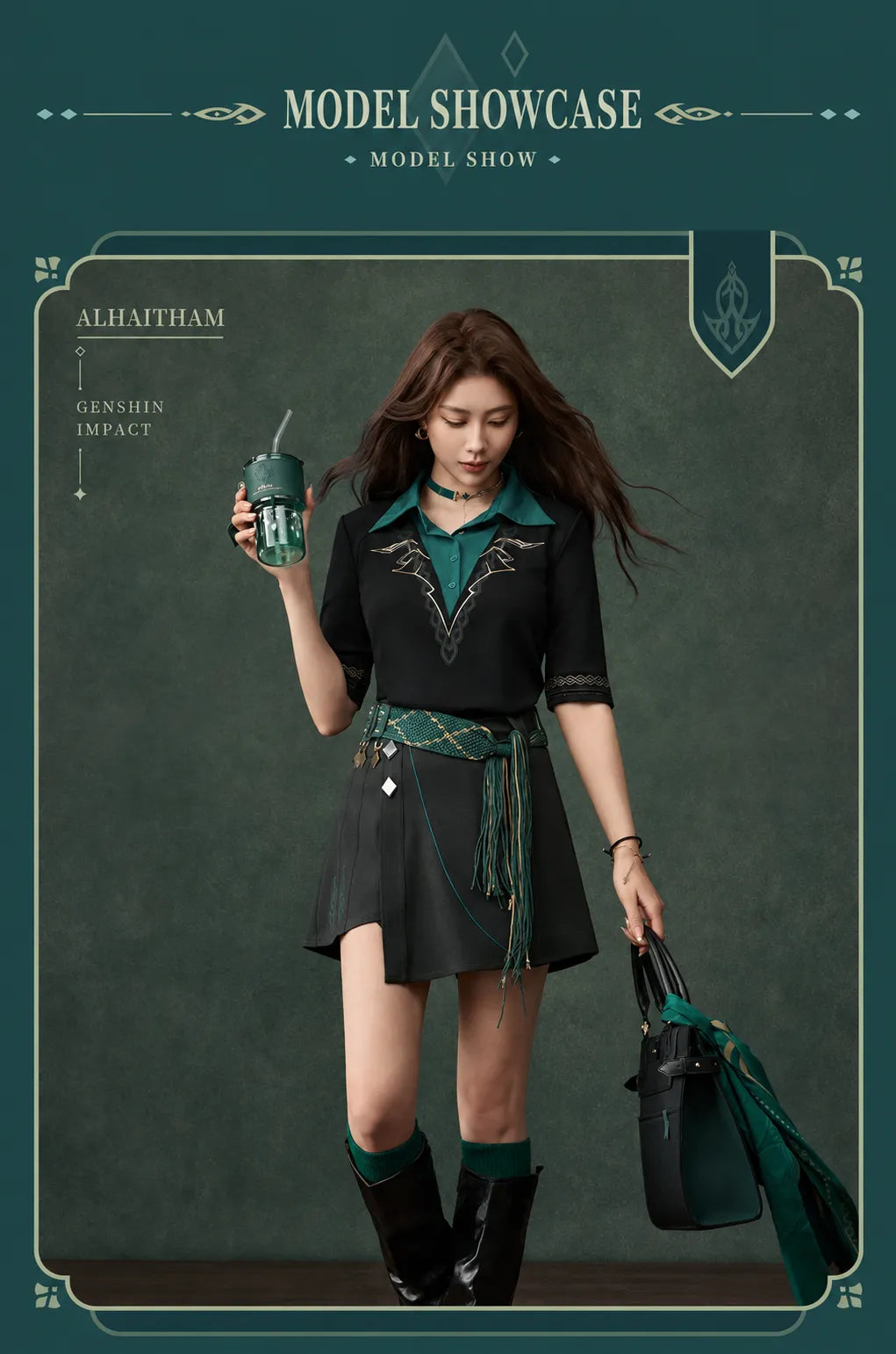 Alhaitham themed skort geometric metal ornament details