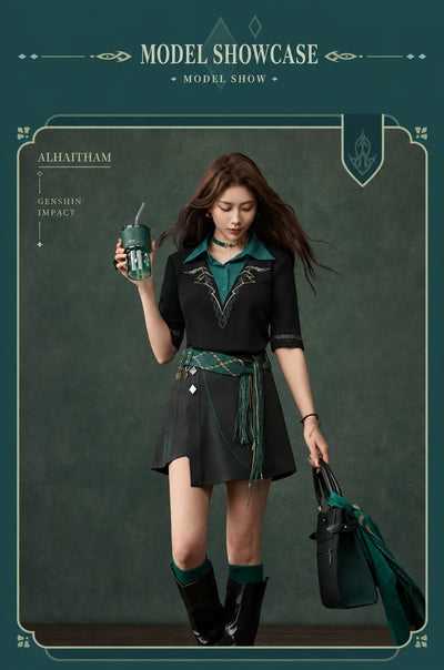 Alhaitham themed skort geometric metal ornament details