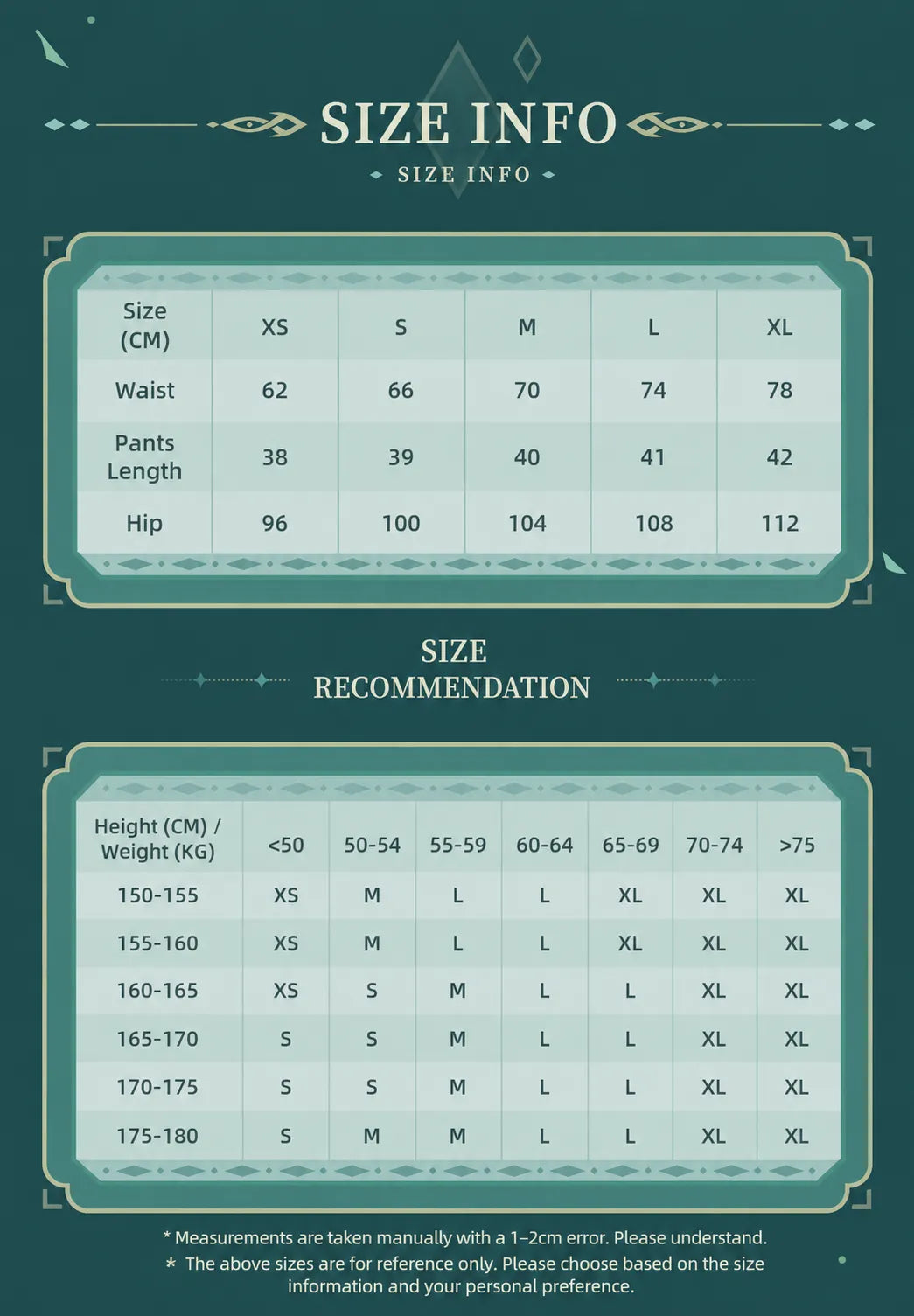 Genshin Impact Alhaitham Impression Series skort size guide