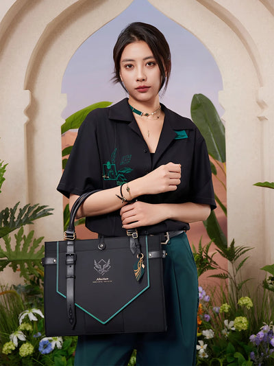 Genshin Alhaitham tote bag verdant sands series styled outfit model carry front view