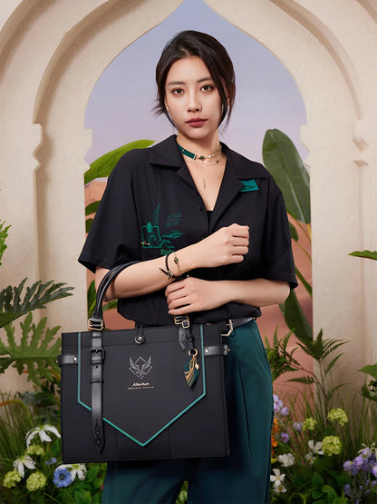 Genshin Alhaitham tote bag verdant sands series styled outfit model carry front view
