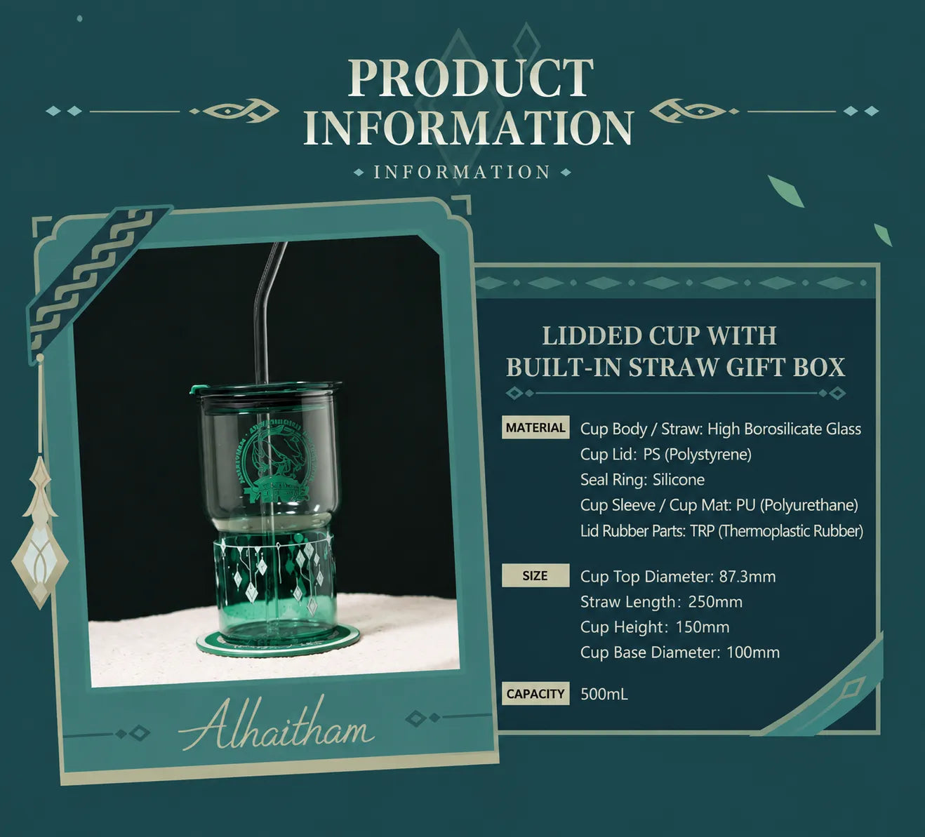 Model holding the Genshin Impact Alhaitham themed tumbler