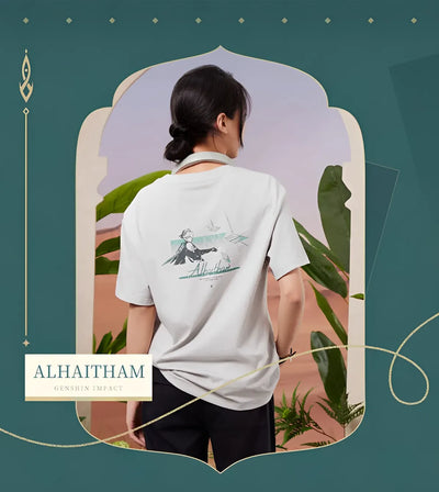 Alhaitham t shirt deep green color worn casual daily outfit look