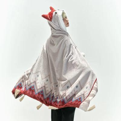 Alyosha themed cape with fox-style hood and coordinating knitted gloves