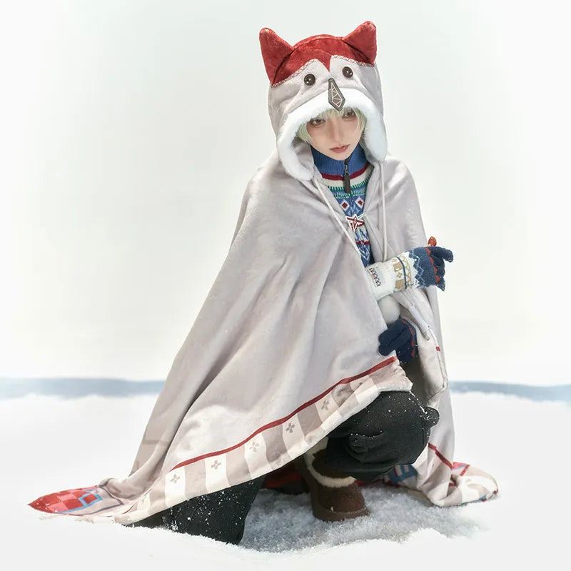 Genshin Impact Alyosha cape and gloves featuring red blue and cream details