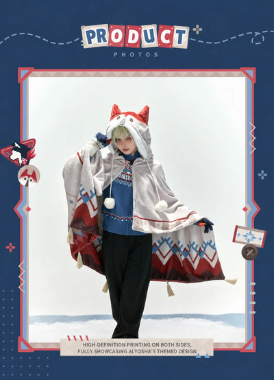 Alyosha themed hood featuring red fox-style ears and dimensional character details