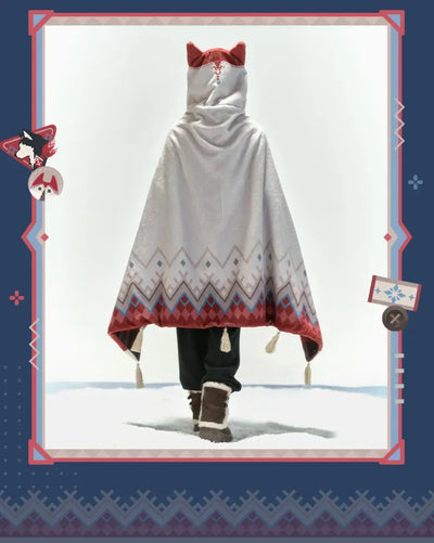 Alyosha cape fox-style hood with soft lining and red ear details