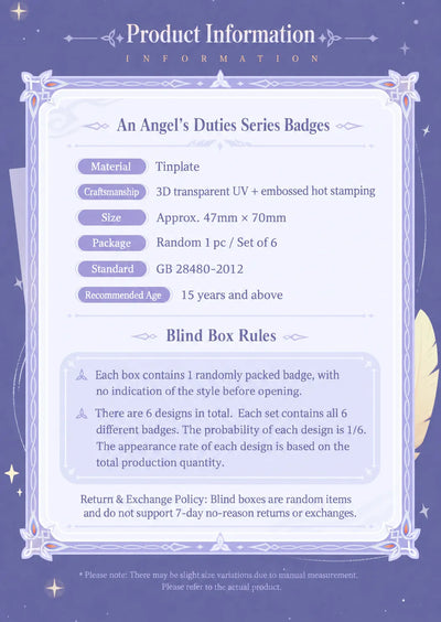 Six Nicole badge designs from the An Angel's Duties Series