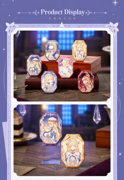 Nicole badges displayed in a decorative tabletop setting