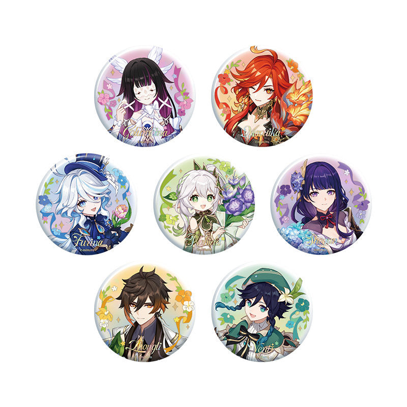 Genshin Impact anniversary character badge full lineup including Venti Zhongli Raiden Shogun Nahida Furina