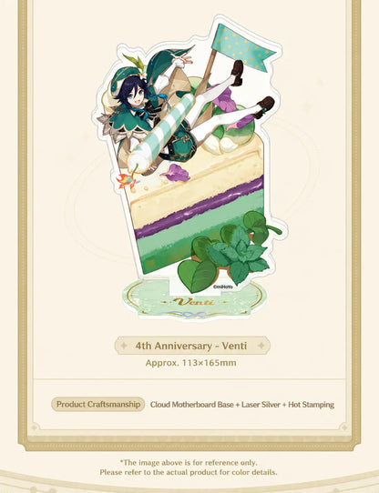 Genshin Impact anniversary character standees with collectible themed artwork and decorative acrylic bases