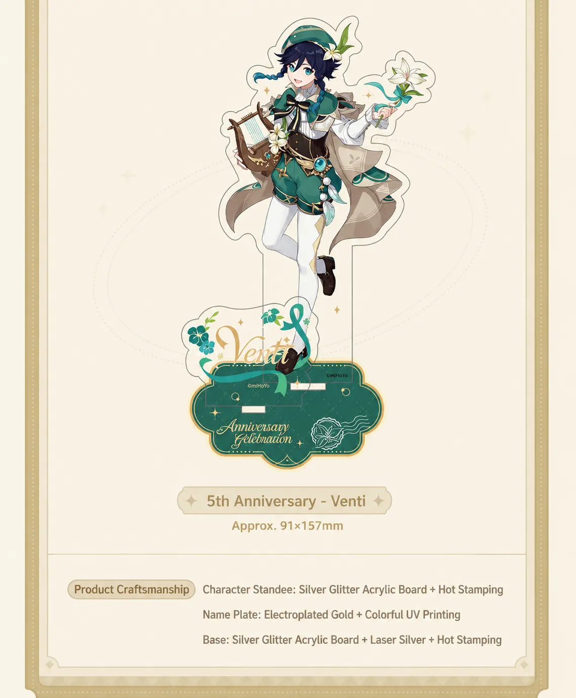 Genshin anniversary collectible standees featuring premium acrylic craftsmanship and themed character designs