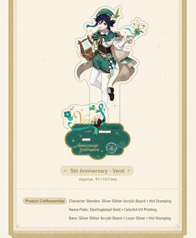 Genshin anniversary collectible standees featuring premium acrylic craftsmanship and themed character designs