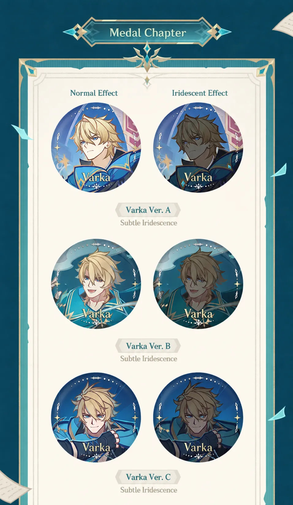 Genshin Impact Another Prologue Varka Badge Ver. A–E Designs