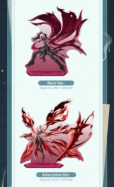Apex Clash Series Rerir and Arlecchino acrylic stand designs and dimensions