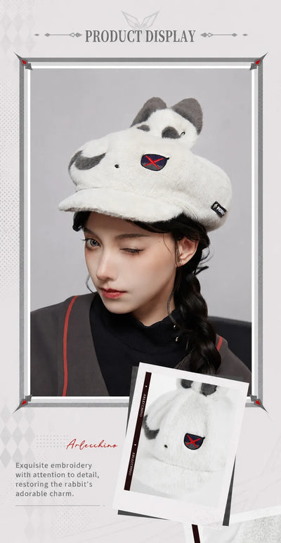 Arlecchino plush beret two-tone dimensional ear design
