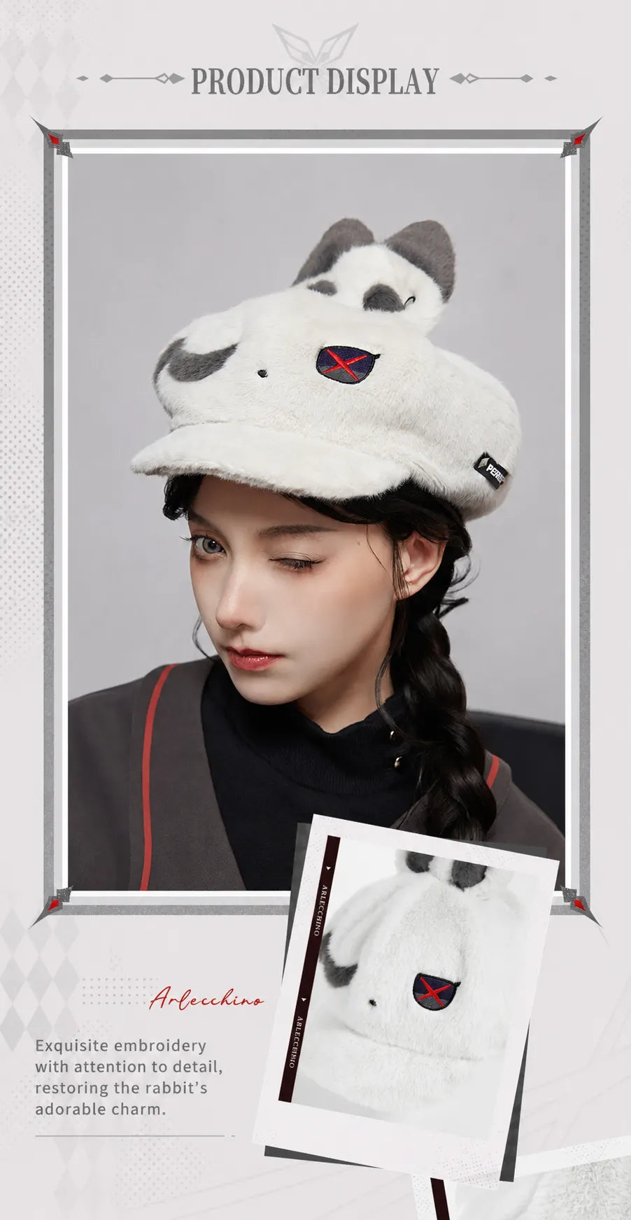 Arlecchino plush beret two-tone dimensional ear design