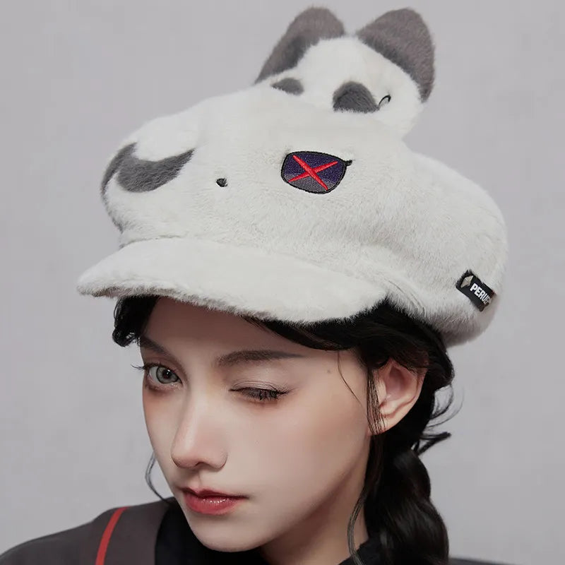 Genshin Impact Arlecchino plush beret worn by model