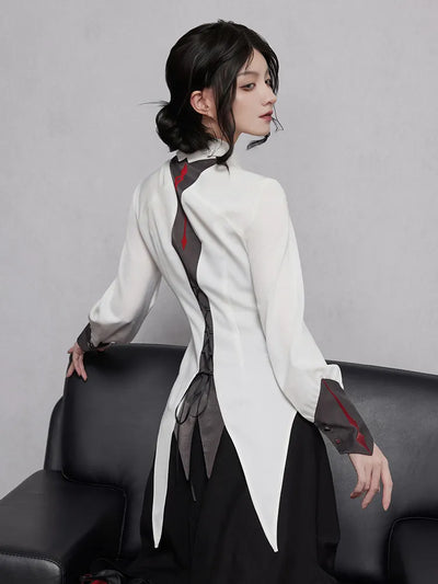 Arlecchino themed white fitted shirt with black and dark red details