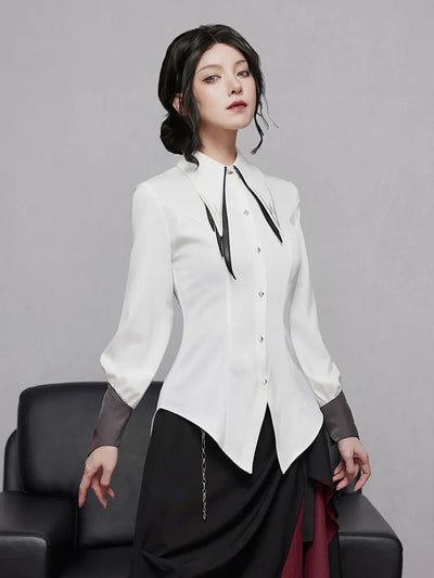 Genshin Impact Arlecchino shirt front styling and long collar details