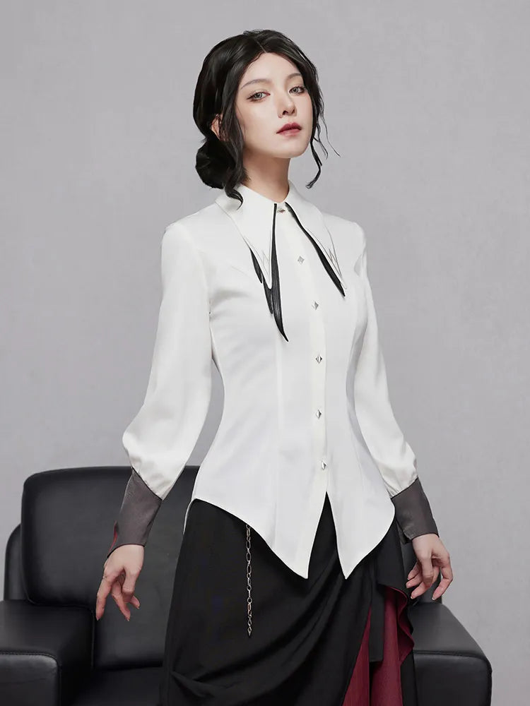 Genshin Impact Arlecchino shirt front styling and long collar details
