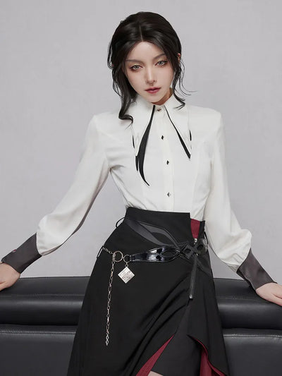 Arlecchino themed shirt lace-up back and fitted waist design